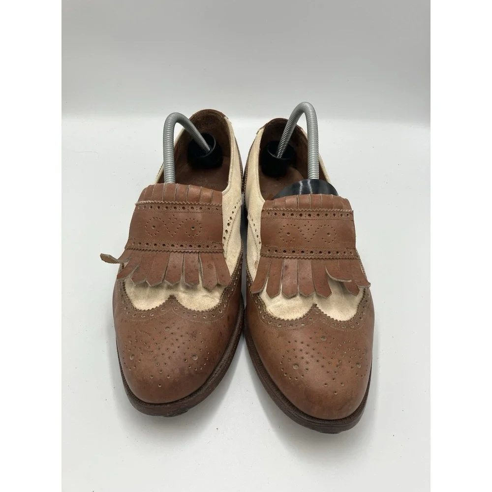 VTG Polo Ralph Lauren Bench Made Leather Shoes England Brown White‎ Size 10.5 D